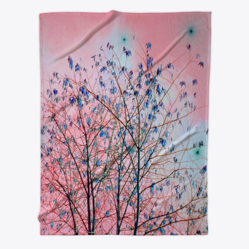 pink sky blue tree