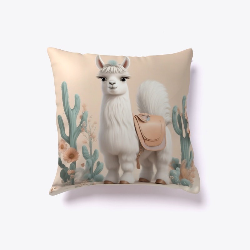 Llama with Saddle in the Cactus Desert