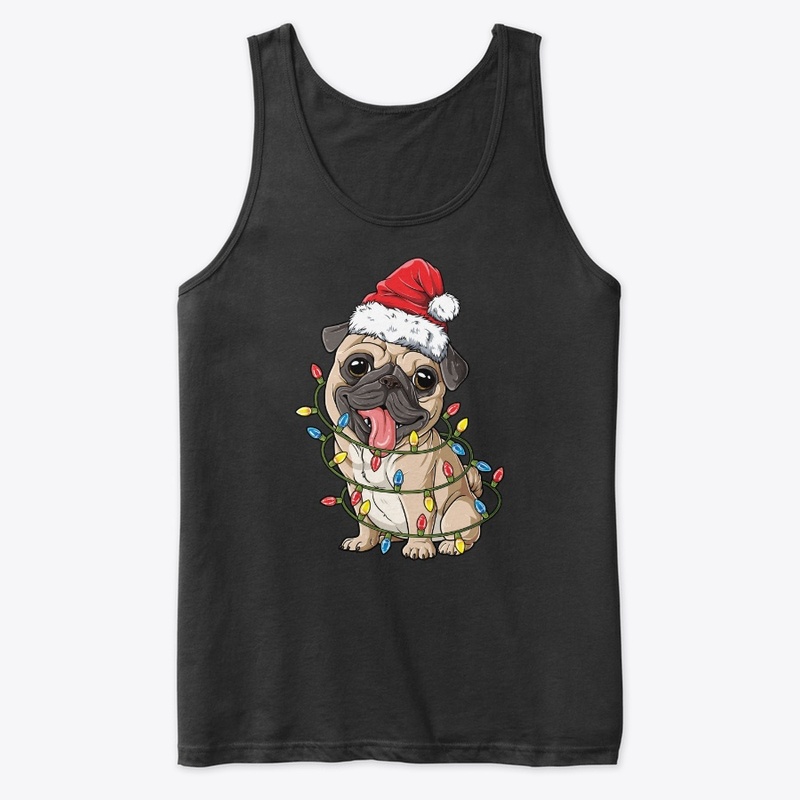 Pug Santa Hat Xmas Lights Christmas