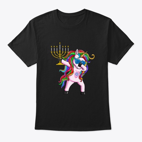 Unicorn Dabbing Hanukkah Tshirt Kids Boy Black T-Shirt Front