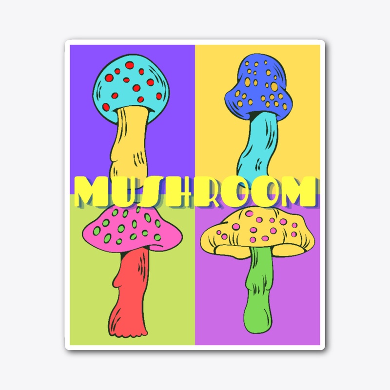 Cute neon pastel four mushroom collage