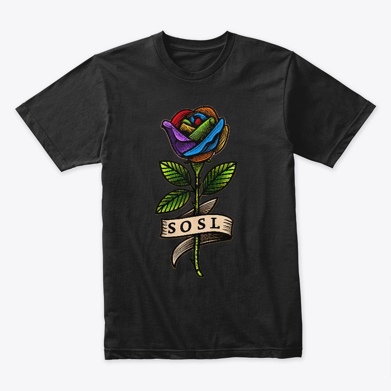 Single Rose tee in full color rainbow