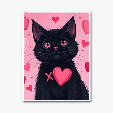 Cuddly Black Cat & Pink Hearts!  Standard Maglietta Front
