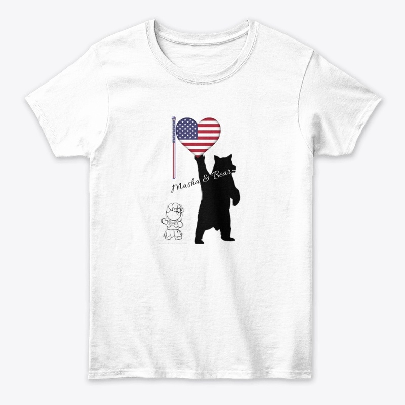 Masha & Bear 4th July American flag Tee
