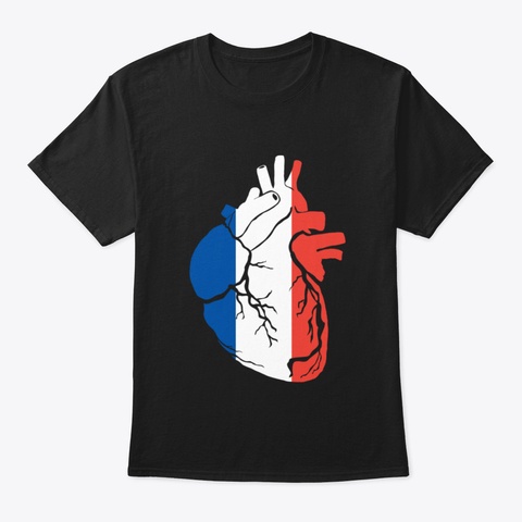 Anatomical Heart Design, French Flag Black T-Shirt Front