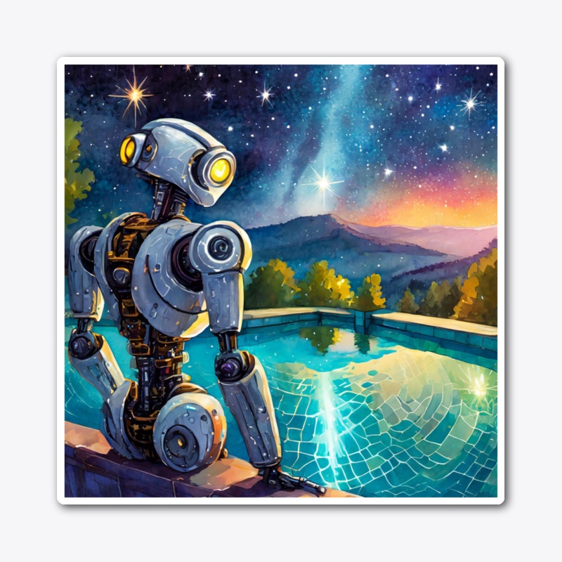Robot by a swimming pool