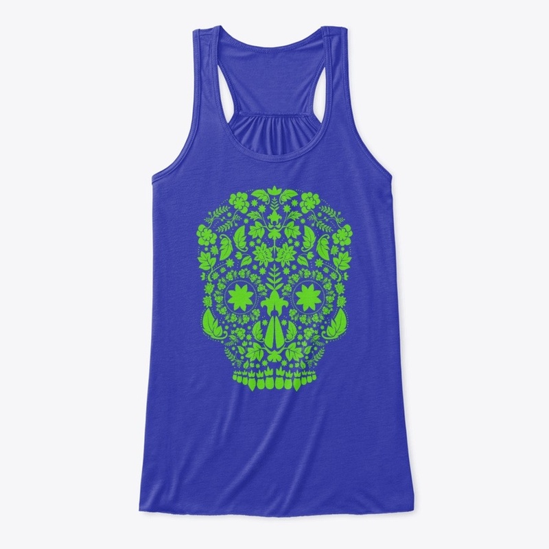 Neon Green Floral Sugar Skull