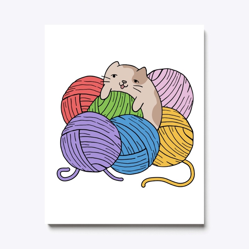 cute cat with colorful  yarn bomb