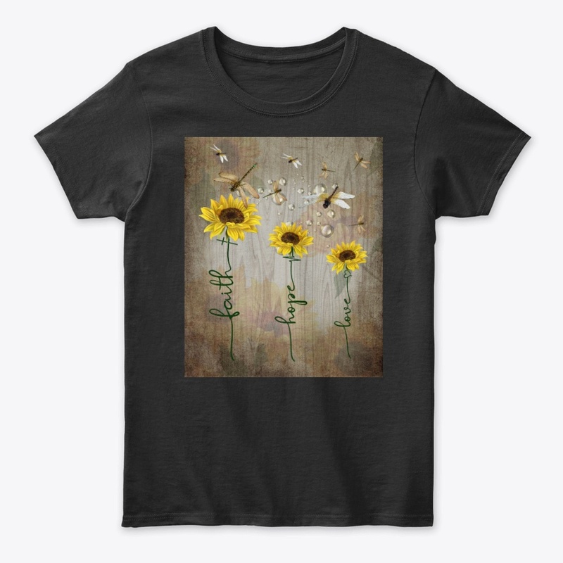 Dragonfly Faith Hope Love Sunflower Tee