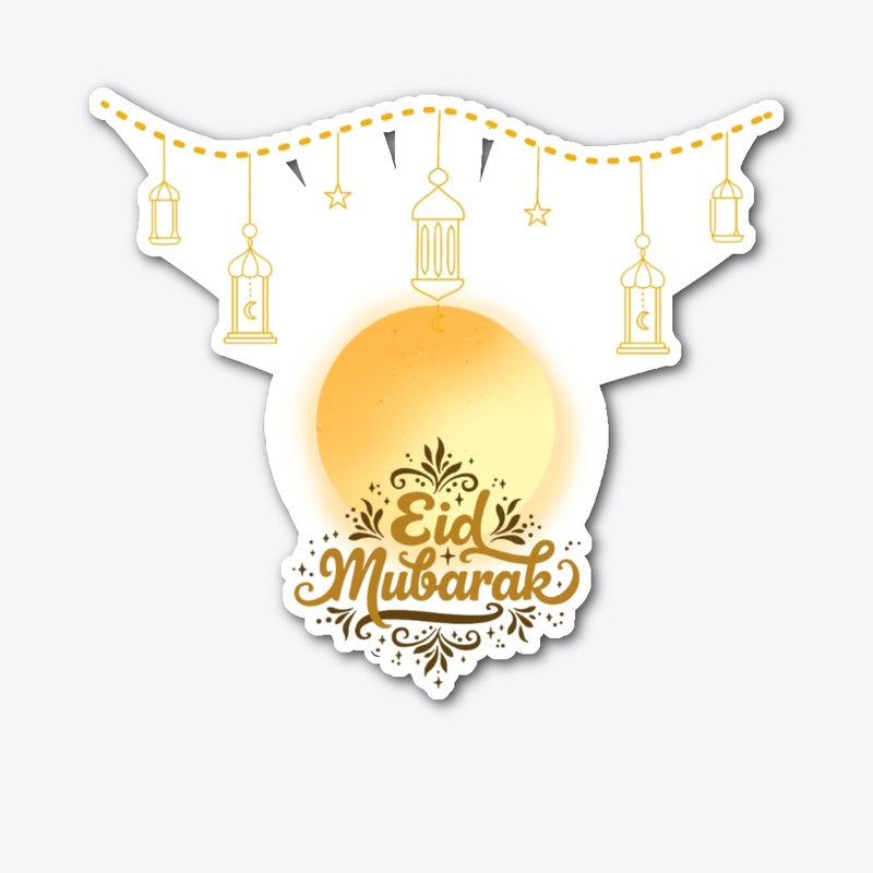 Eid Mubarak Golden Moon Lantern Art