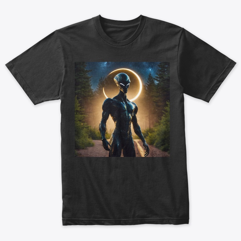 Space alien and crescent moon