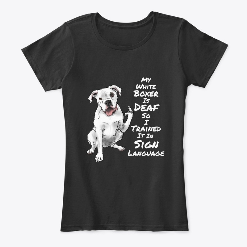 White boxer dog Deaf learn sign language
