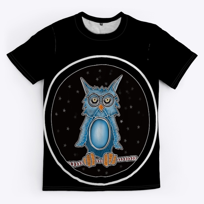 A blue owl with glasses...