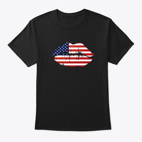 4 Th July Independence Day Flag Lips Black Maglietta Front