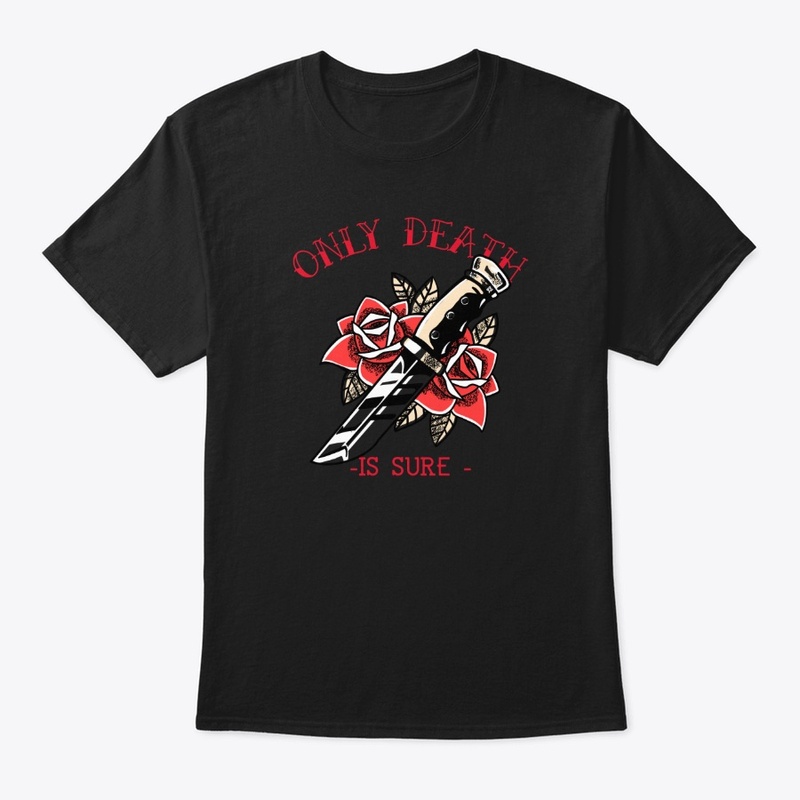 Knife, roses. Only death is certain.