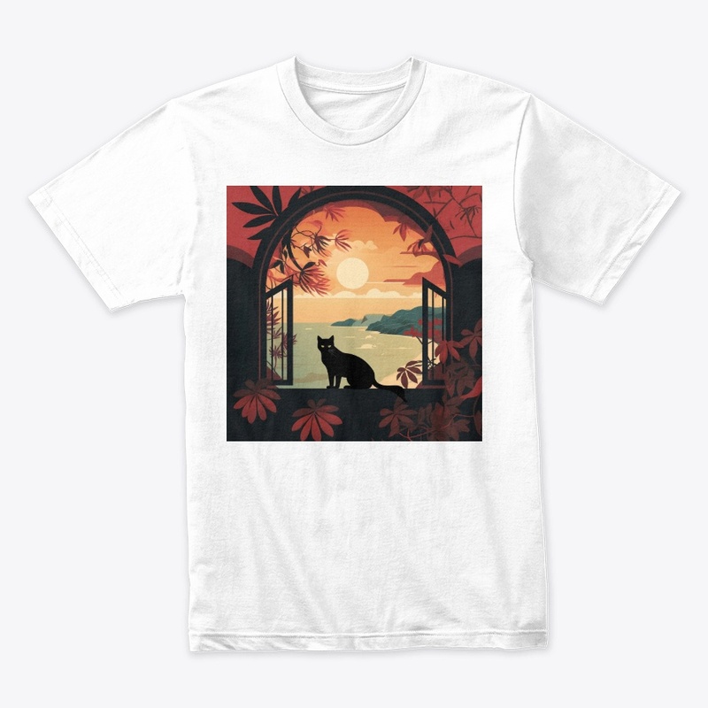  Cat In The Window At Sunset View Of The