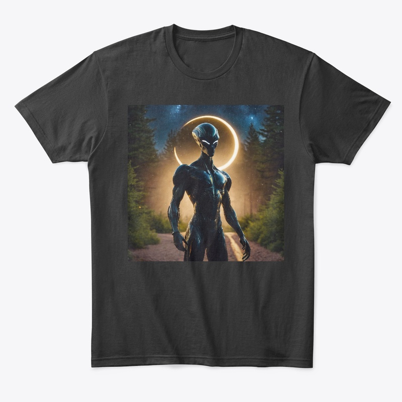 Space alien and crescent moon