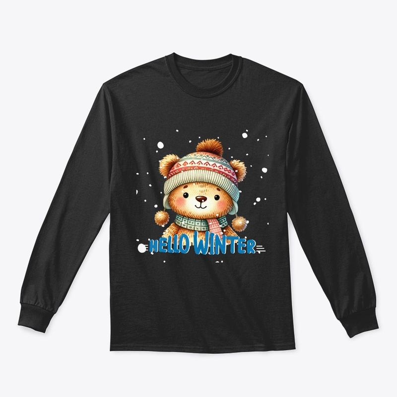 Cute Teddy in Snow falling, kids tshirt
