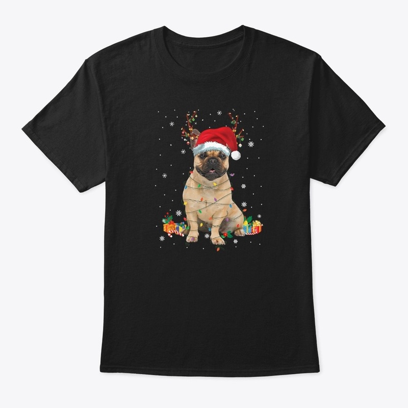 Santa French Bulldog Reindeer Light Chri