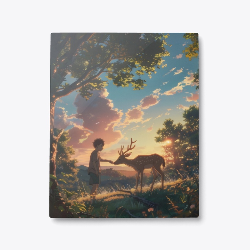 Metal Print Boy and Deer