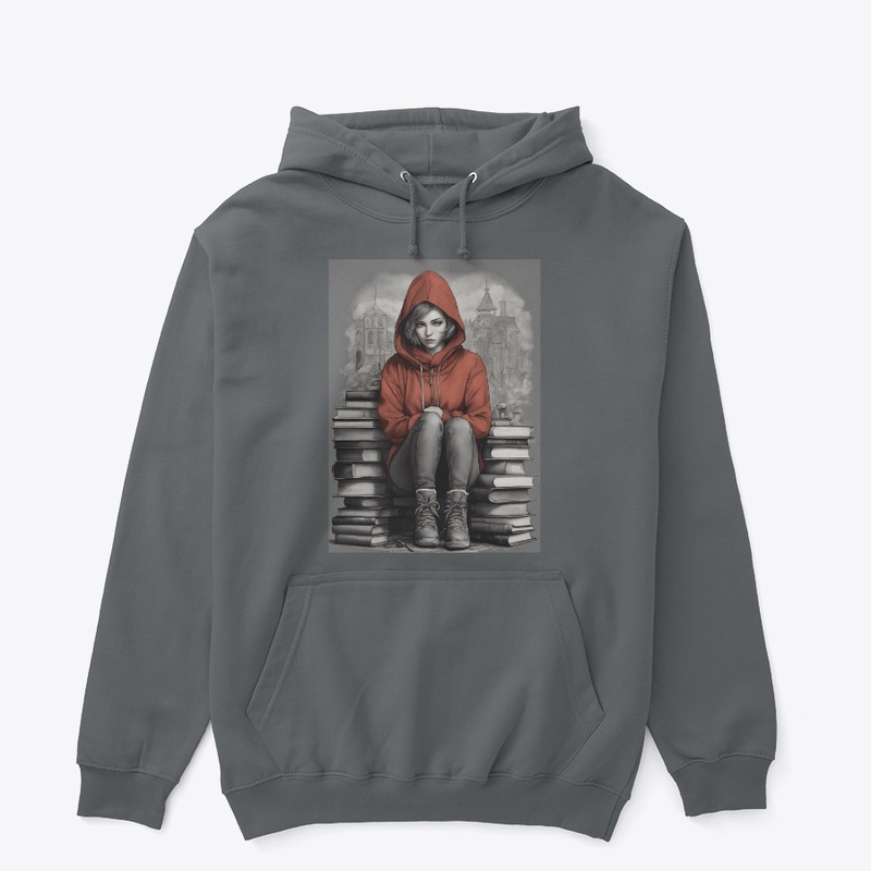 A girl with books printing on hoodie 