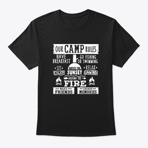 Camp Rules Caravan Camper Black T-Shirt Front