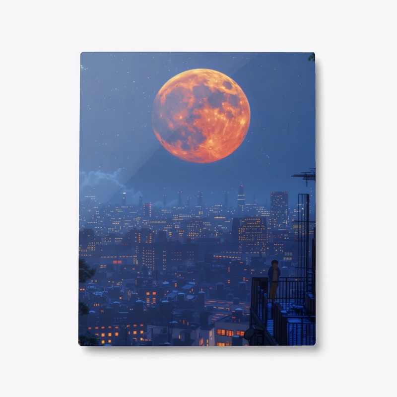 Metal Print Moonlit Cityscape