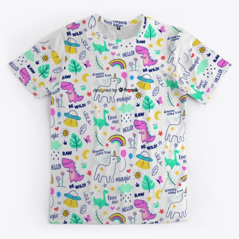 Colorful doodle animals words pattern