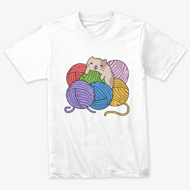 cute cat with colorful  yarn bomb