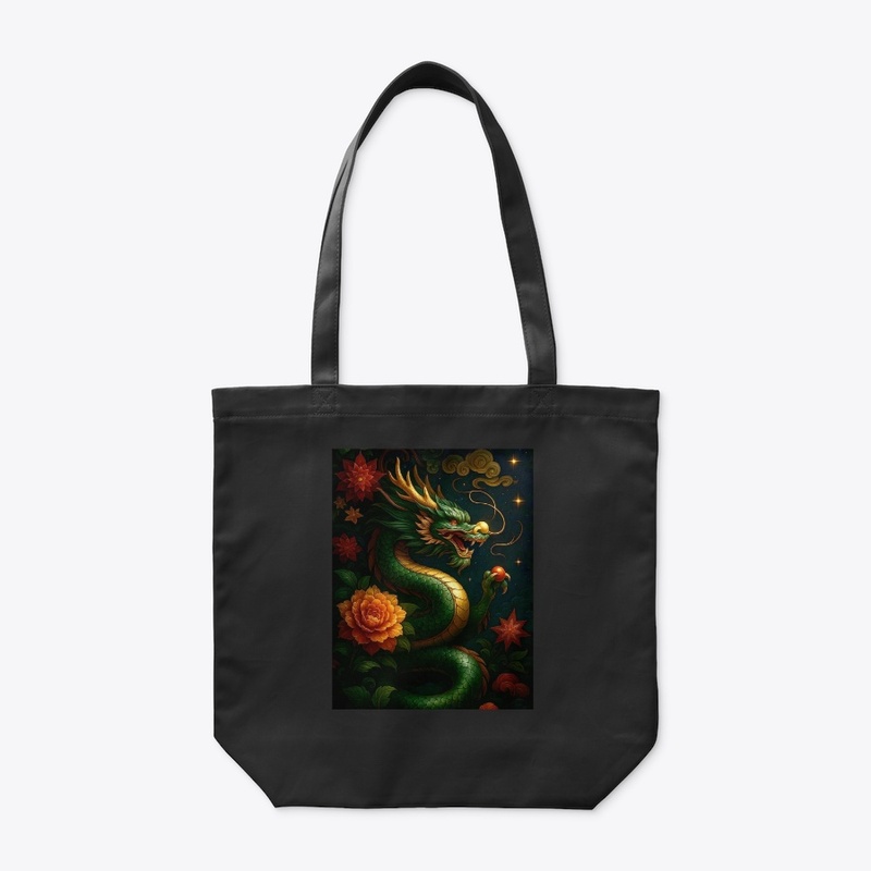 Golden Horned Dragon Night Sky Flower