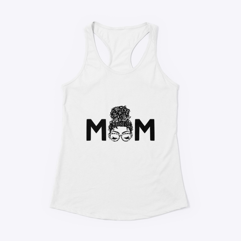 Mom curly hair messy bun cat eye glasses