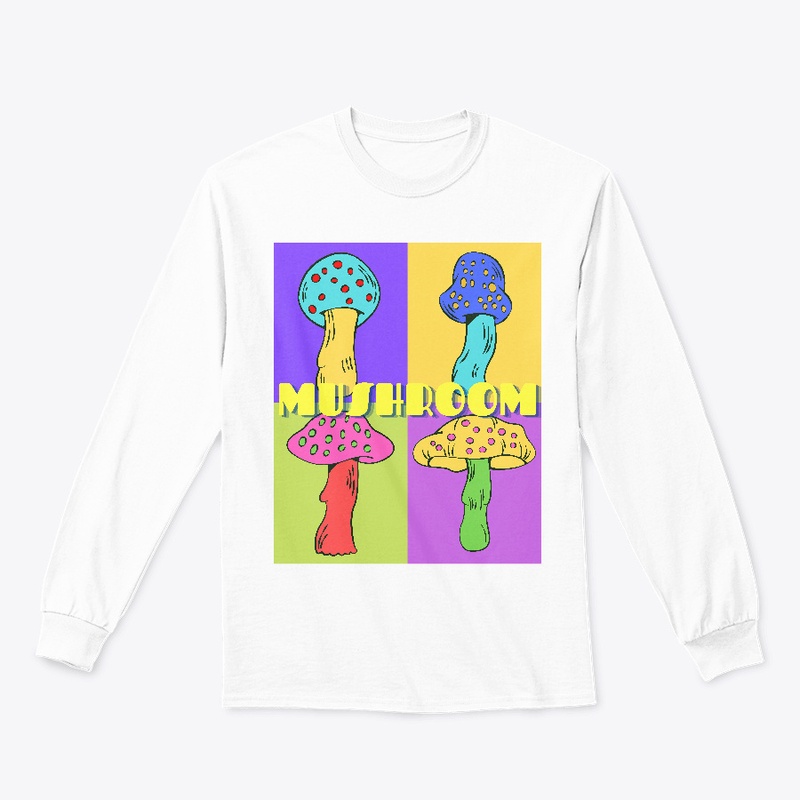 Cute neon pastel four mushroom collage