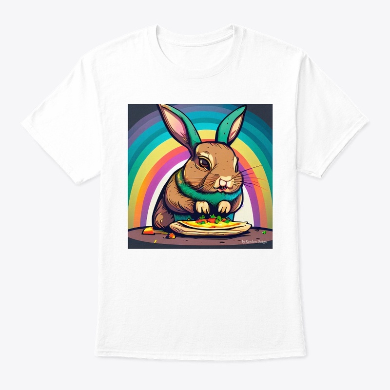 Bunny eating a taco under a rainbow