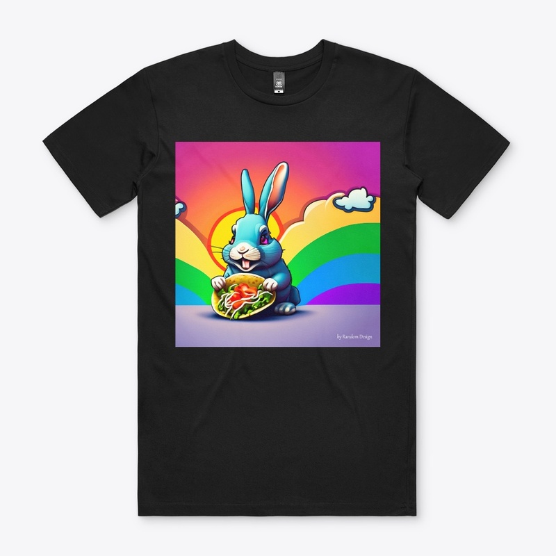 Bunny eating a taco under a rainbow