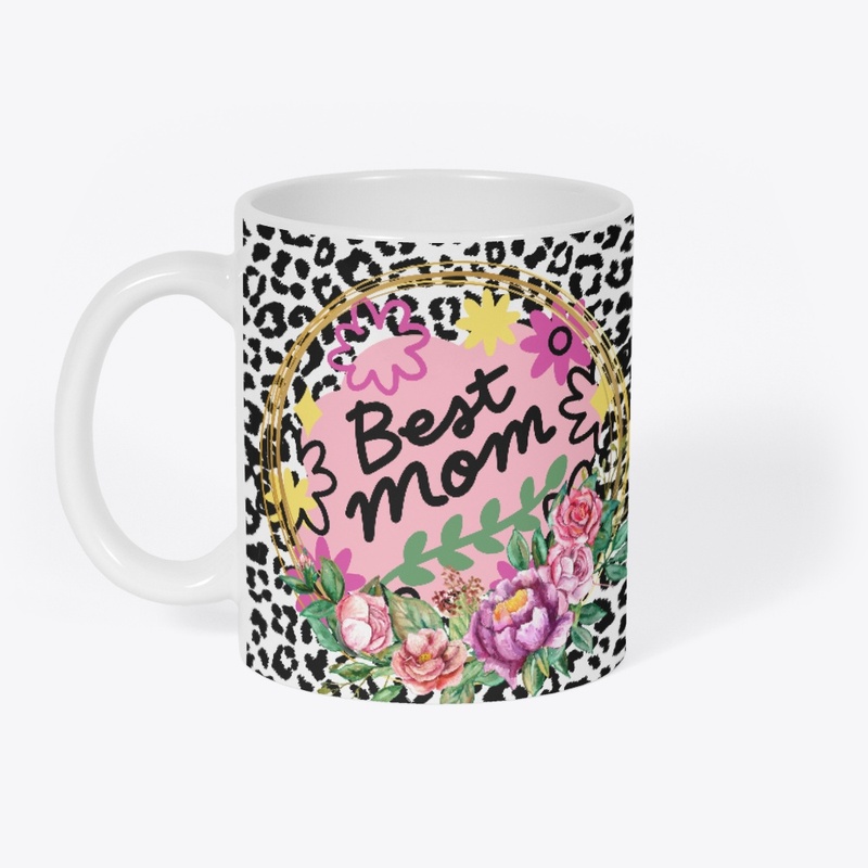 Best Mom With Flowers & Tiger Print
