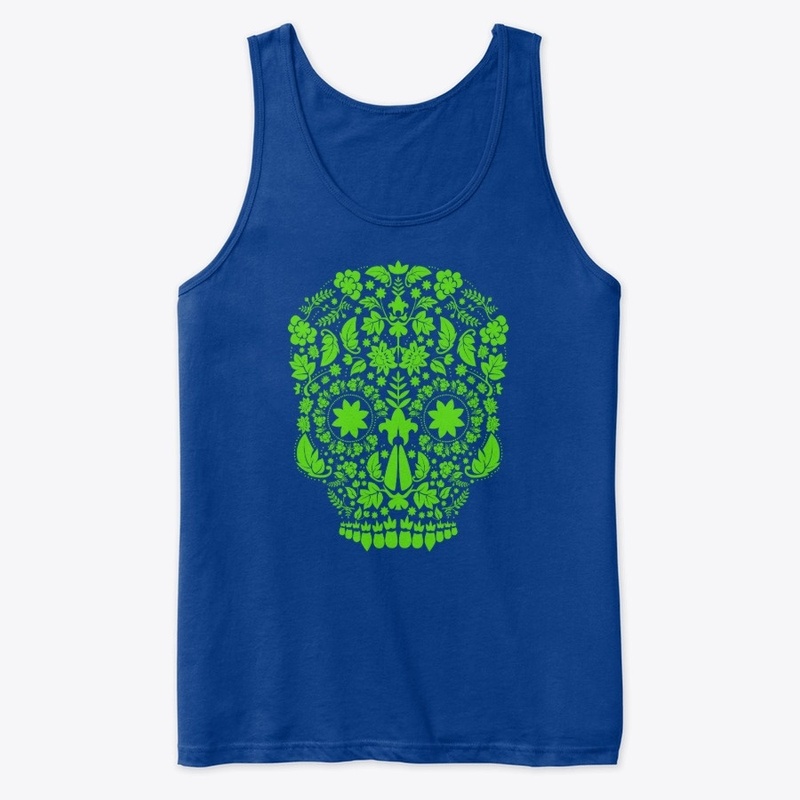 Neon Green Floral Sugar Skull