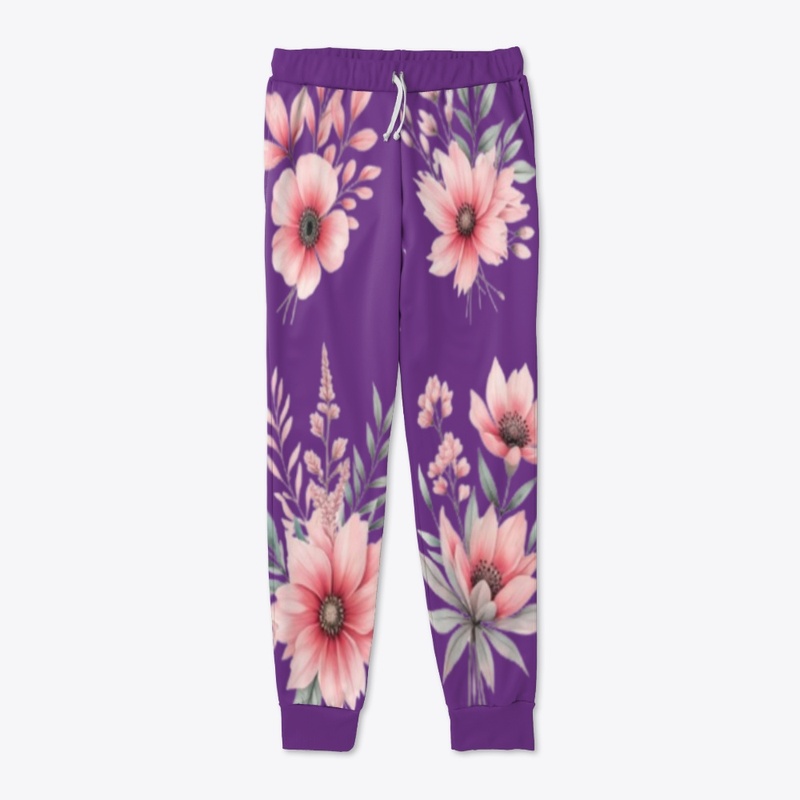 Elegant Blush Floral Bouquet Joggers