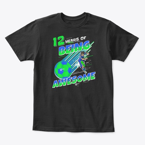 12th Birthday Boy Party Soccer Themed Black Camiseta Front