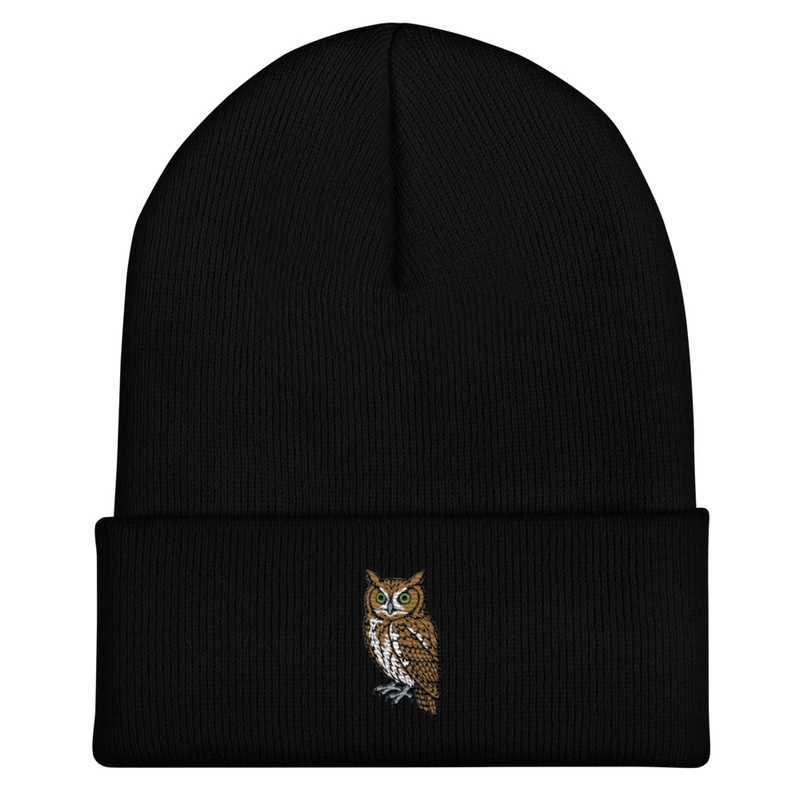 Screech Owl Embroidered Beanie Hat