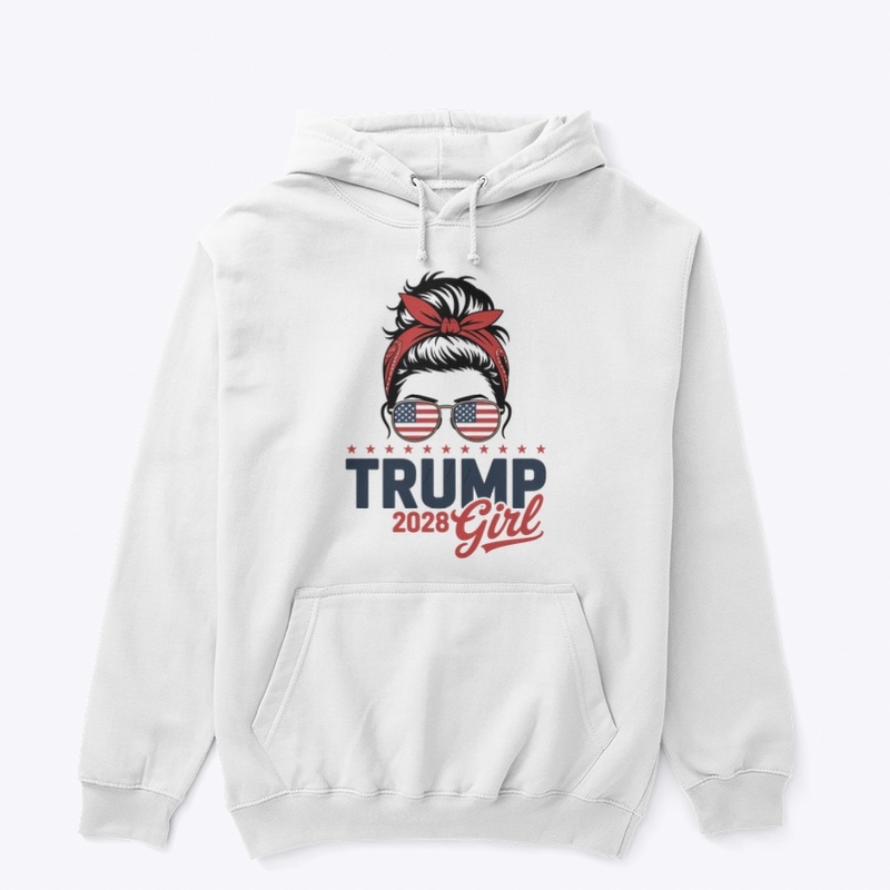 Trump 2028 Girl Messy Bun Patriotic Tee