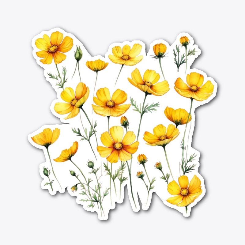 Yellow Cosmos Flowers Written Watercolor