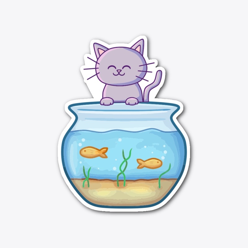 CAT & FISH STICKER, KAWAII