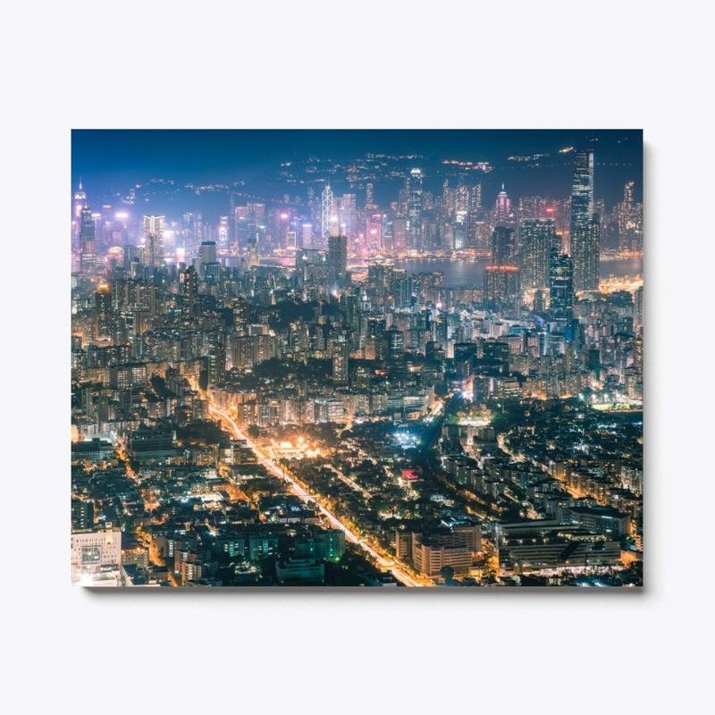 Aerial photo of city buildings in night