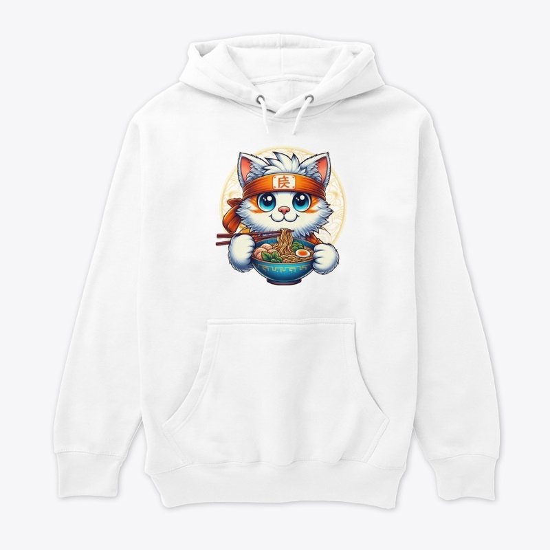 Japanese Anime Cat Eating Ramen 