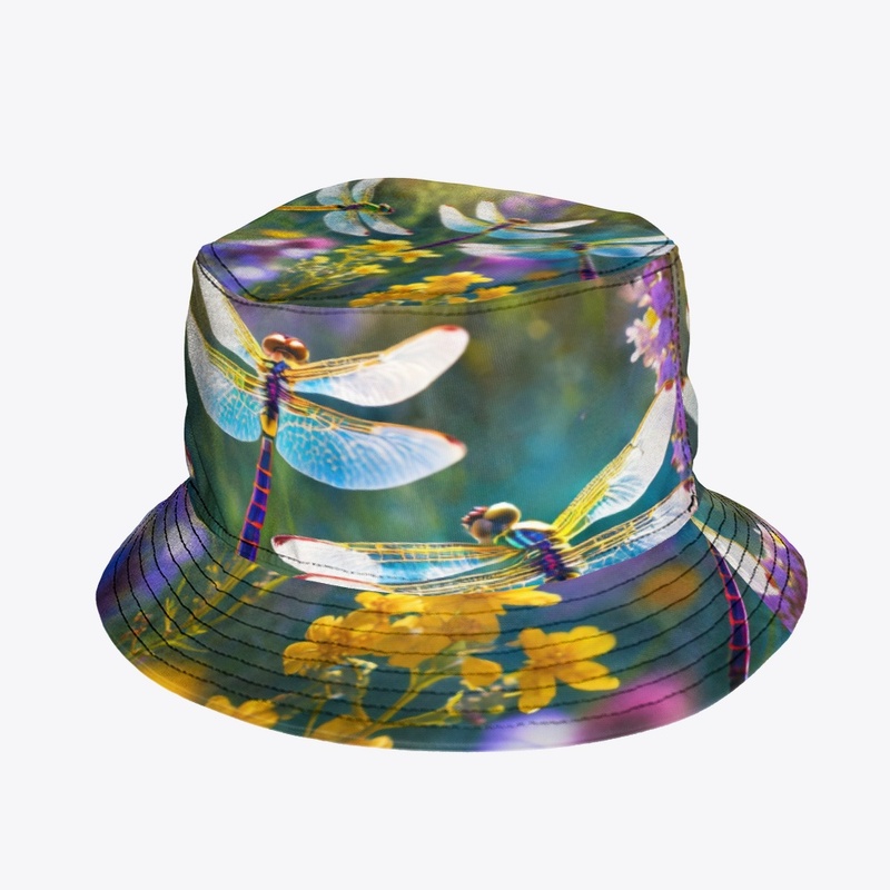 Dragonflies in meadow of colorful flower