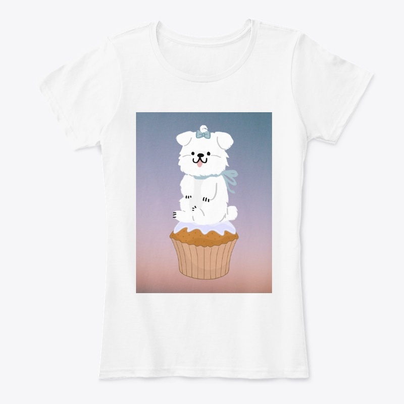 puppy sitting on a cupcake