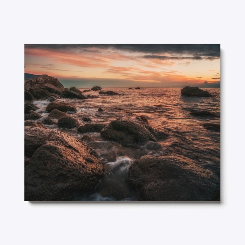 Rocky shore in the sunset