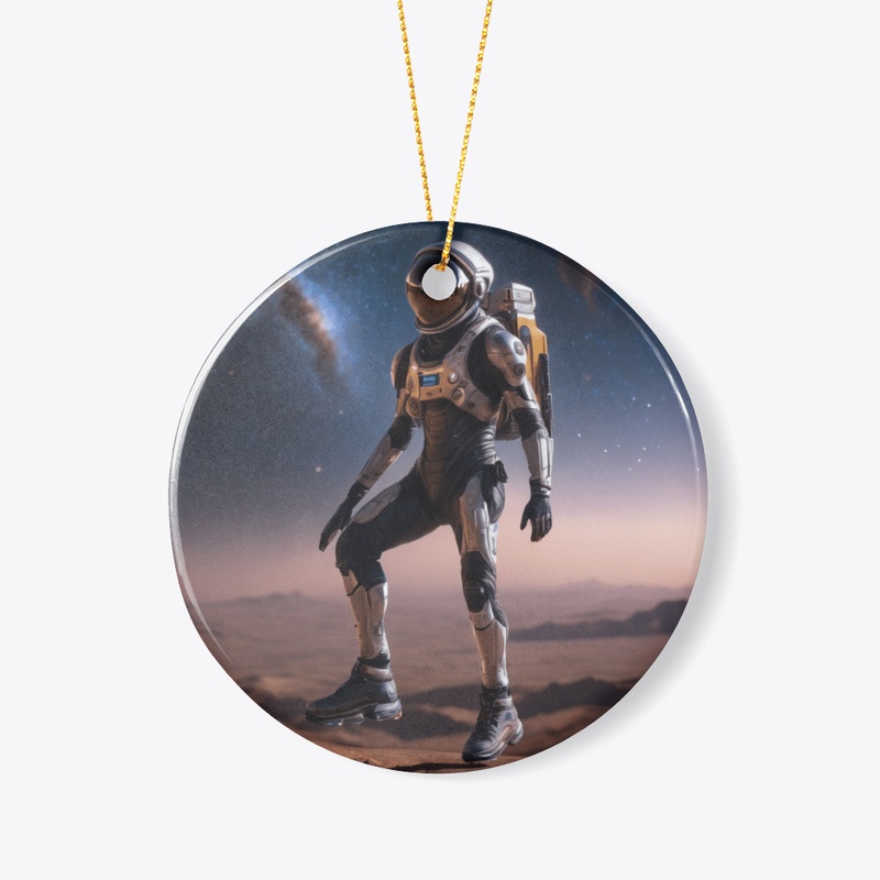 A spaceman levitating