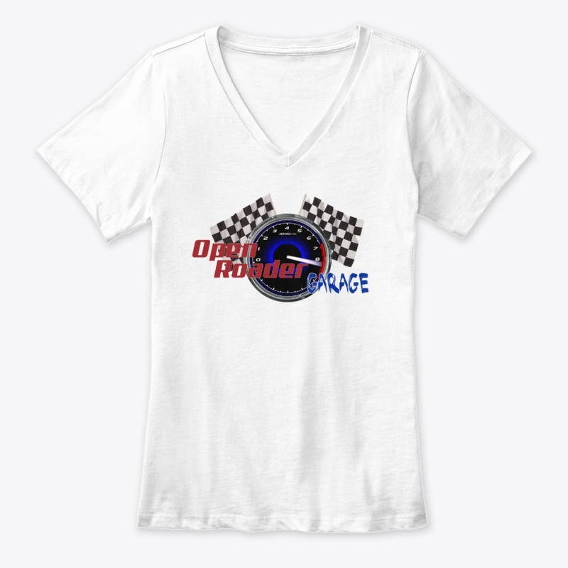 Women's V Neck Open Roader Garage logo
