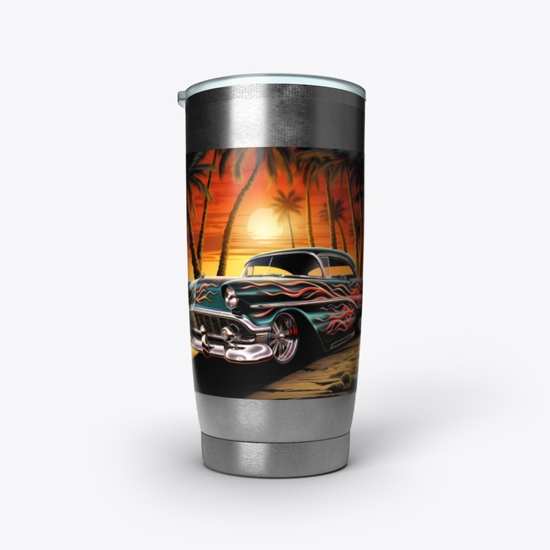Hot Rod Sunset: Flames and Palms Art